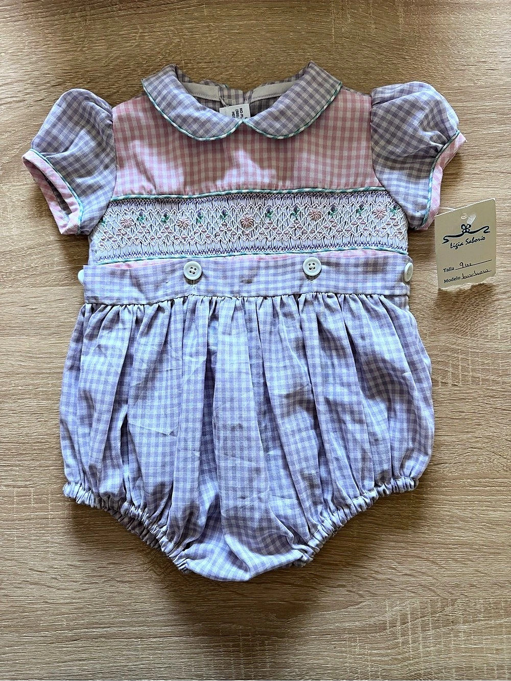Ligia Saborio Gingham Bubble Romper in Purple & Pink NWT